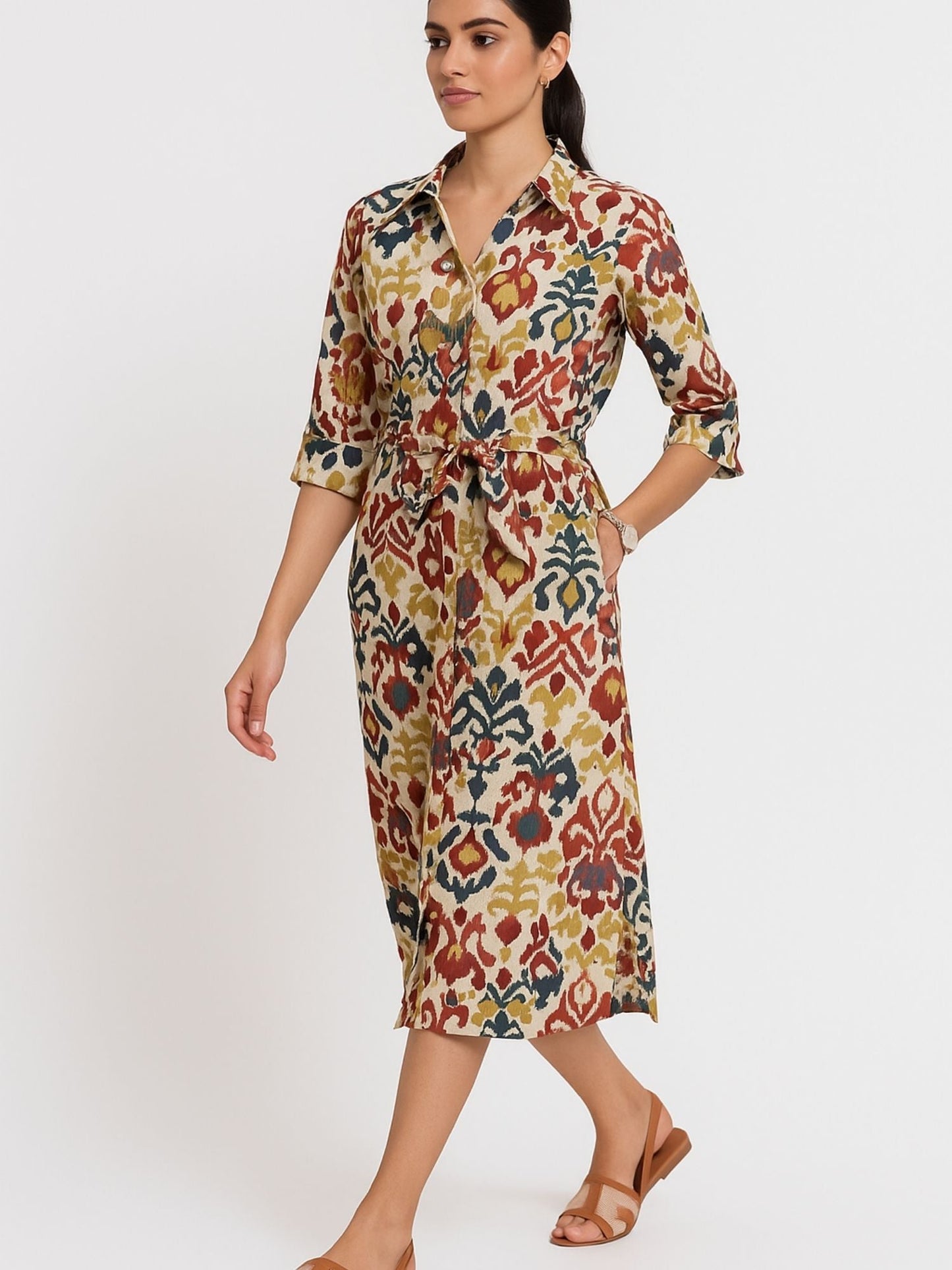 Ikat-inspirierte, mehrfarbige Kurti aus Viskose mit Allover-Print