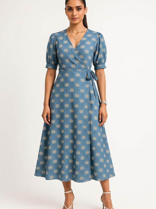 Blue Color Elbow Length Puff Sleeves With Elasticated Hem Kurti