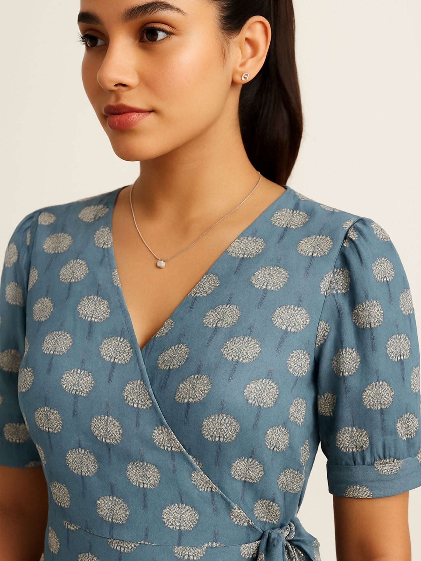 Blue Color Elbow Length Puff Sleeves With Elasticated Hem Kurti