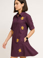 Lila-farbene Rayon-Kurti mit gelber Blumenstickerei