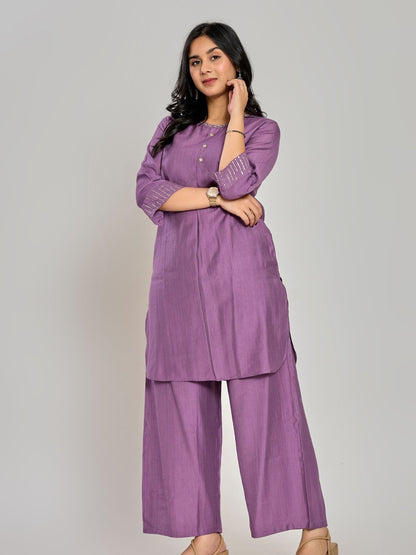 Lila farbenes Zari-besticktes Co-Ord Set