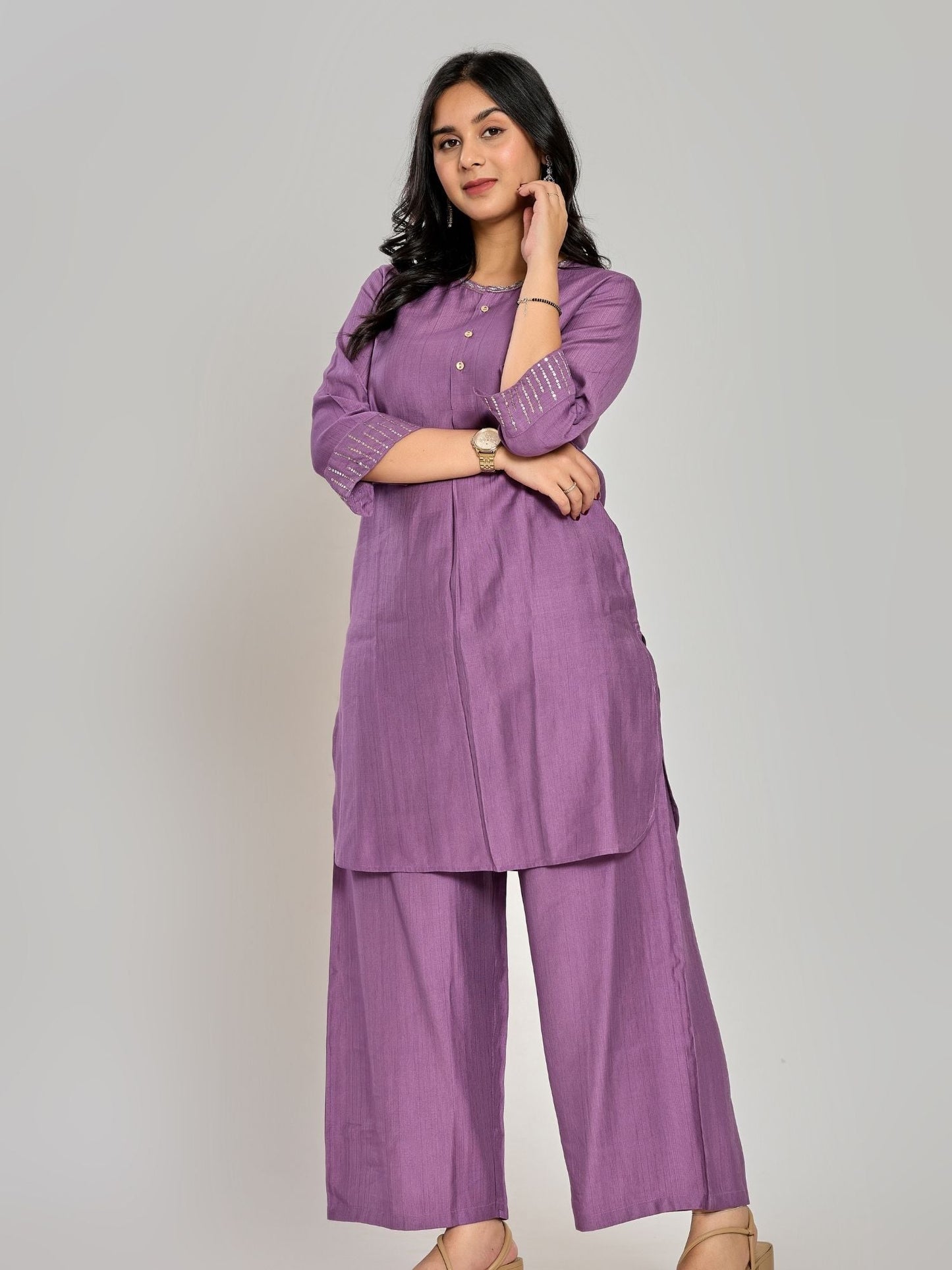 Lila farbenes Zari-besticktes Co-Ord Set
