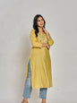 Mustard Yellow Color Gold Print / Zari Embroidery Kurti