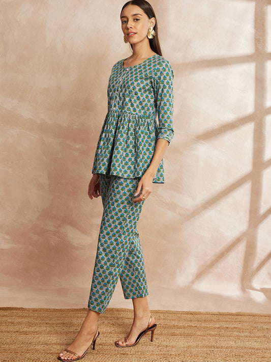 Tunika aus reiner Baumwolle mit Blumenmuster und Hose