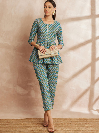 Tunika aus reiner Baumwolle mit Blumenmuster und Hose
