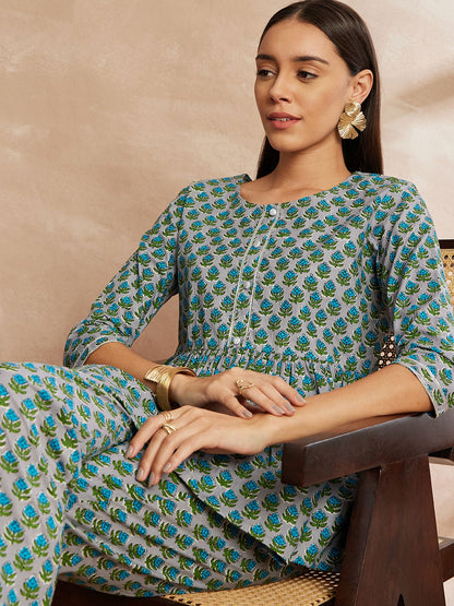 Tunika aus reiner Baumwolle mit Blumenmuster und Hose