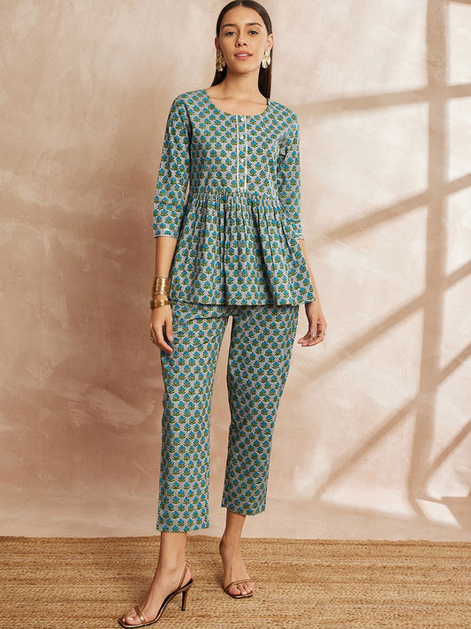 Tunika aus reiner Baumwolle mit Blumenmuster und Hose