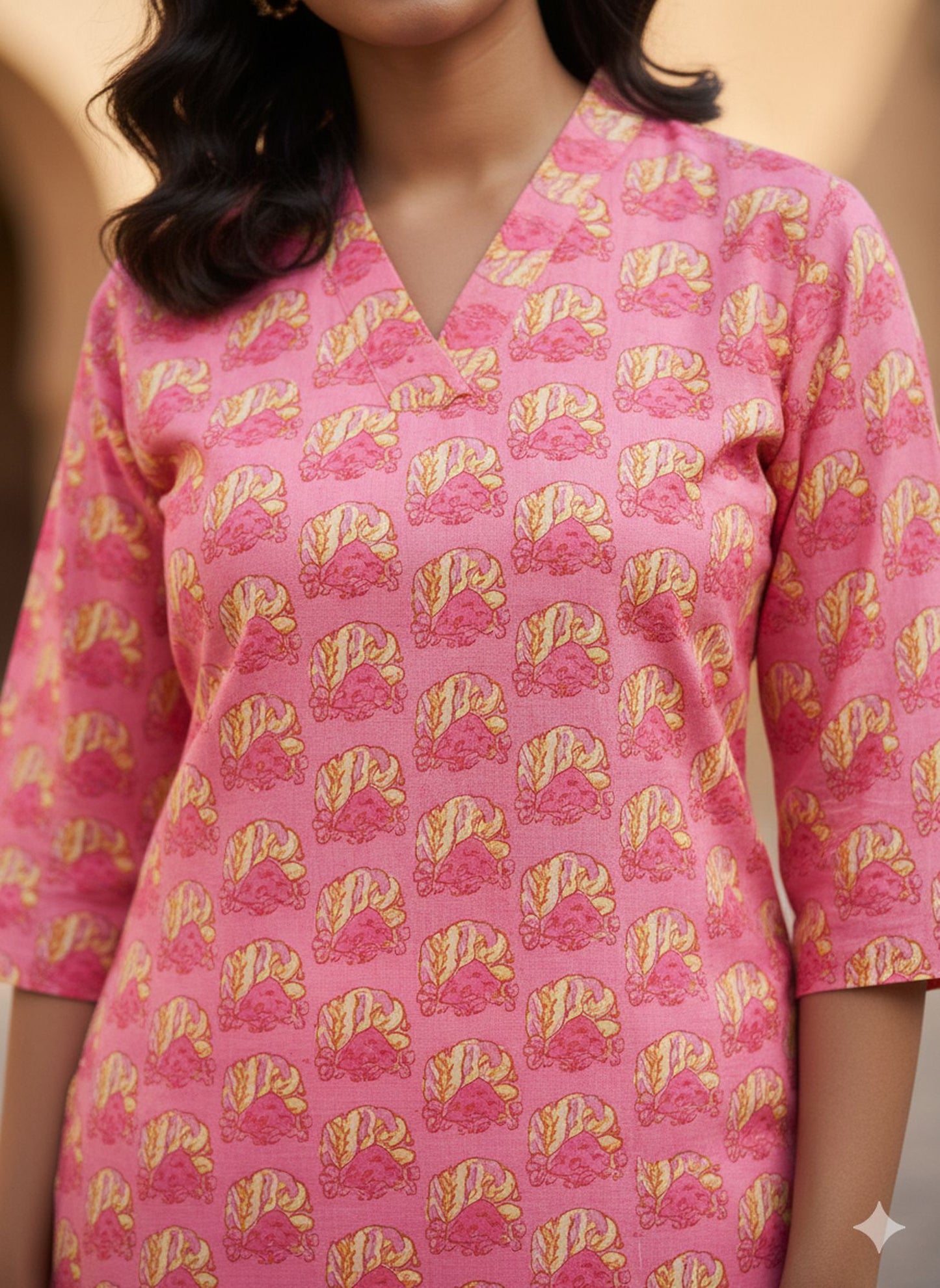 Pink Color Rajasthani Look Cotton Kurti