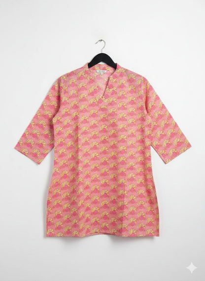 Pink Color Rajasthani Look Cotton Kurti