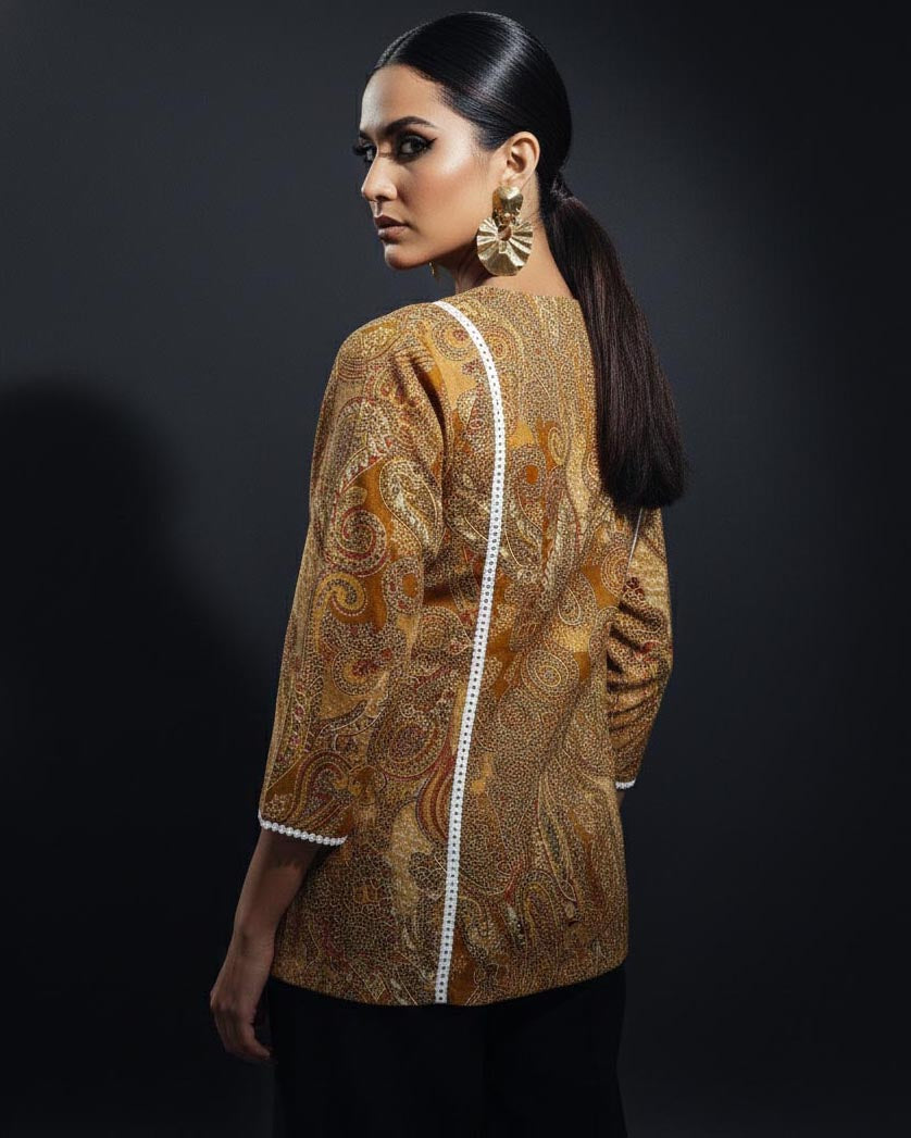 Multi Color Abstract Print Cotton Kurti With Lace Work