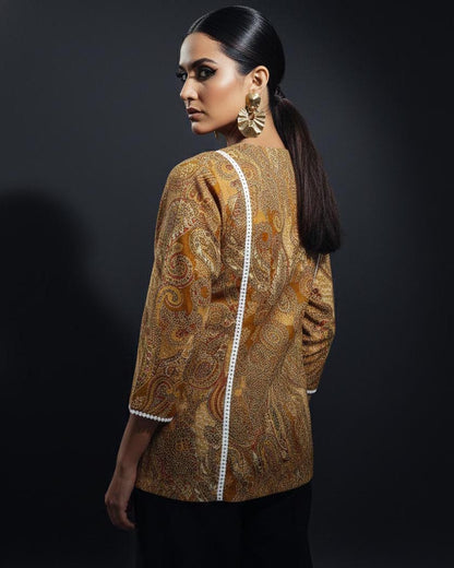 Multi Color Abstract Print Cotton Kurti With Lace Work