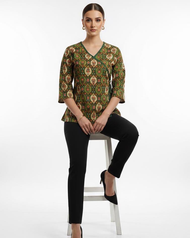 Mehrfarbig bedruckte Angrakha Baumwoll-Kurti