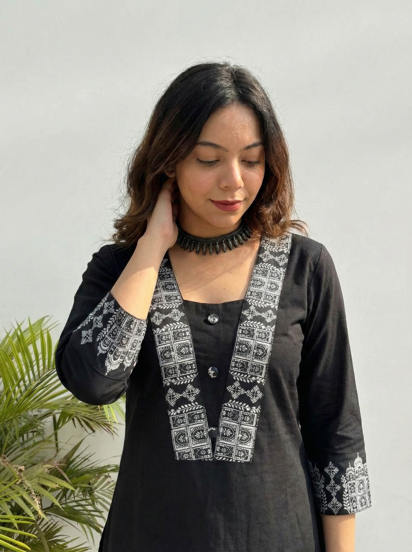 Black Color Elephant Print Cotton Kurti