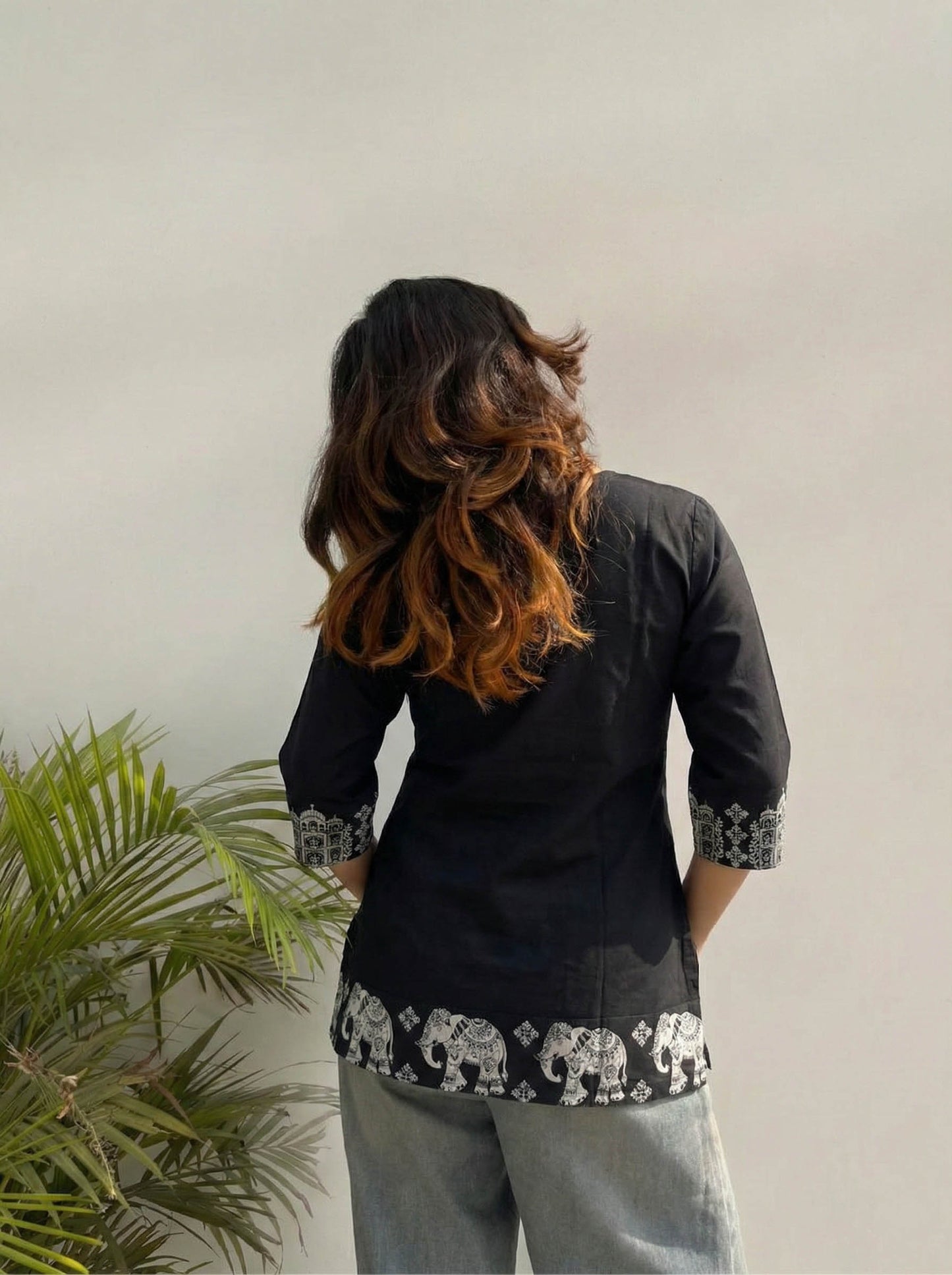 Black Color Elephant Print Cotton Kurti