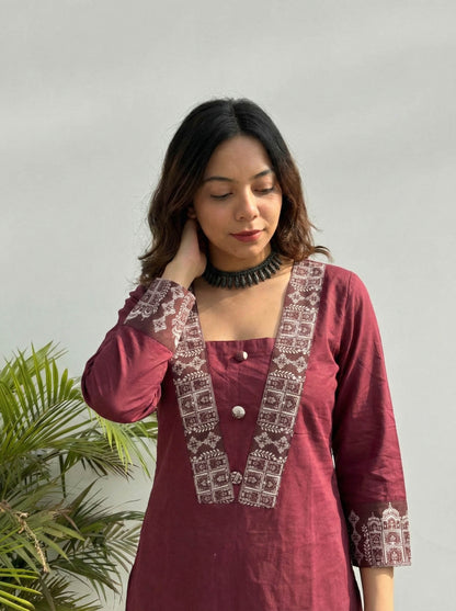 Maroon Color Elephant Print Cotton Kurti