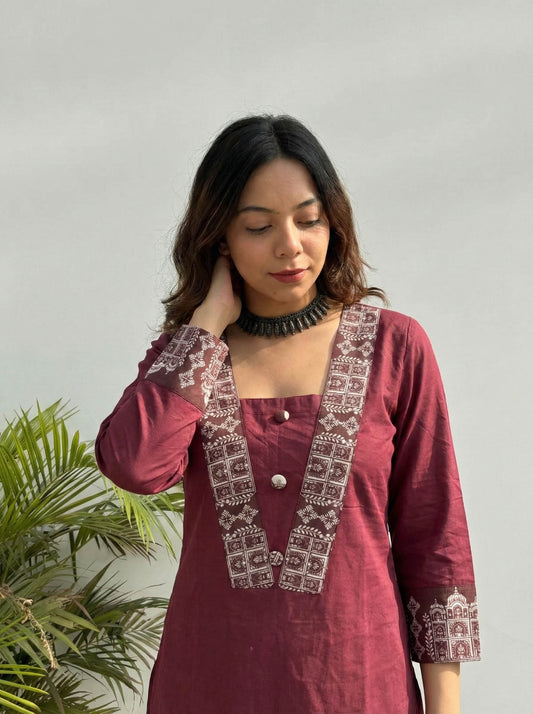 Maroon Color Elephant Print Cotton Kurti