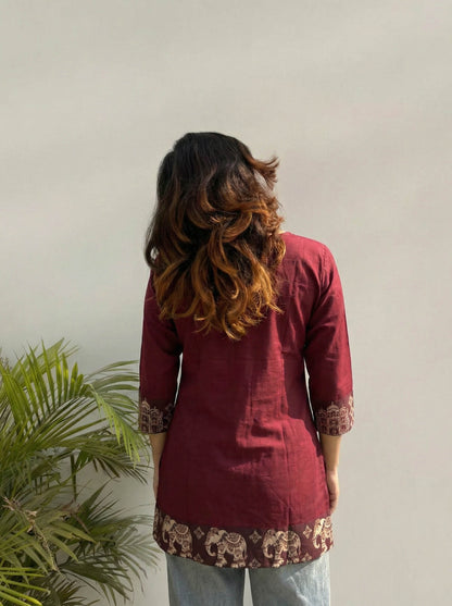 Maroon Color Elephant Print Cotton Kurti
