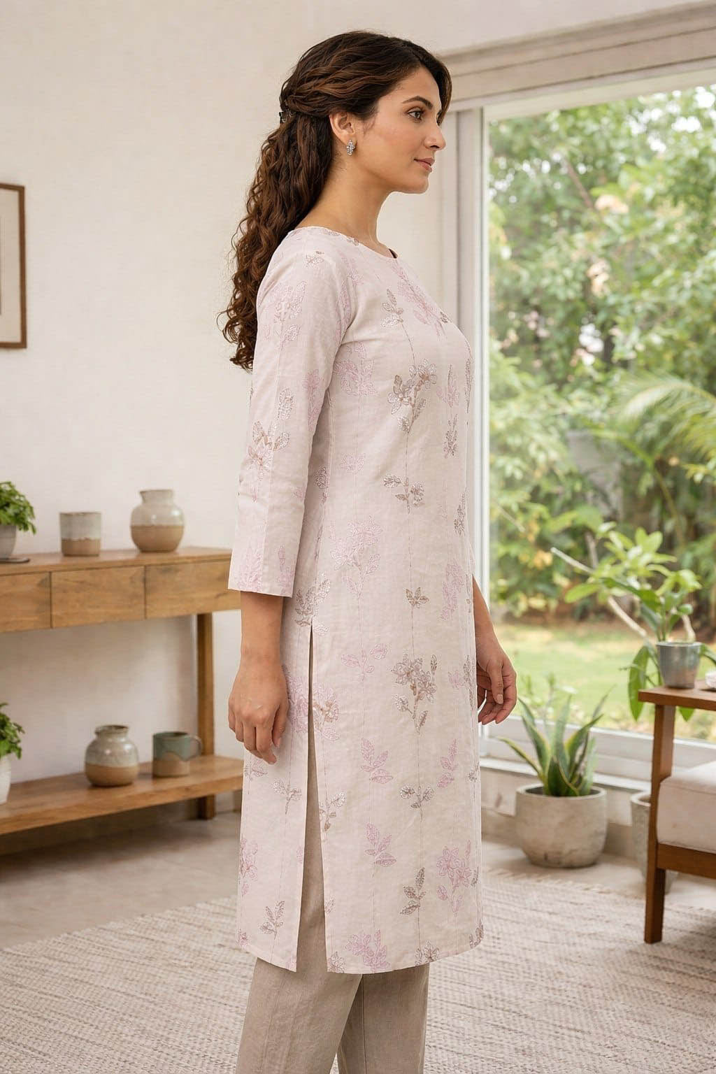 White Color Elegant Pastel Floral Printed Kurti