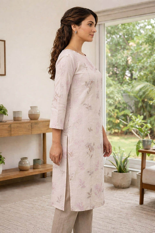 White Color Elegant Pastel Floral Printed Kurti