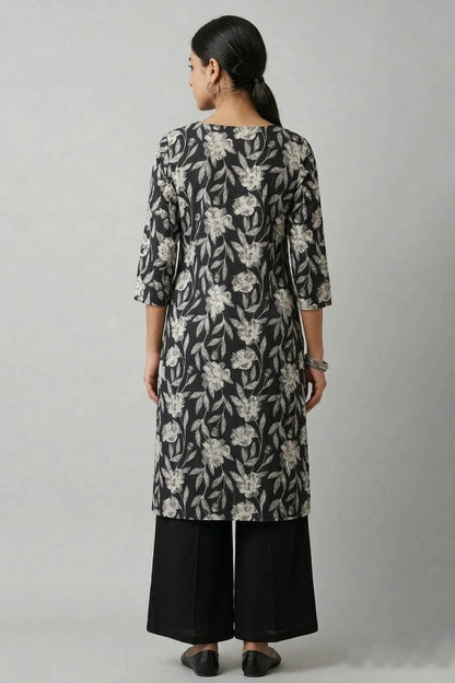 Schwarzes bedrucktes Kurta-Set mit Palazzo