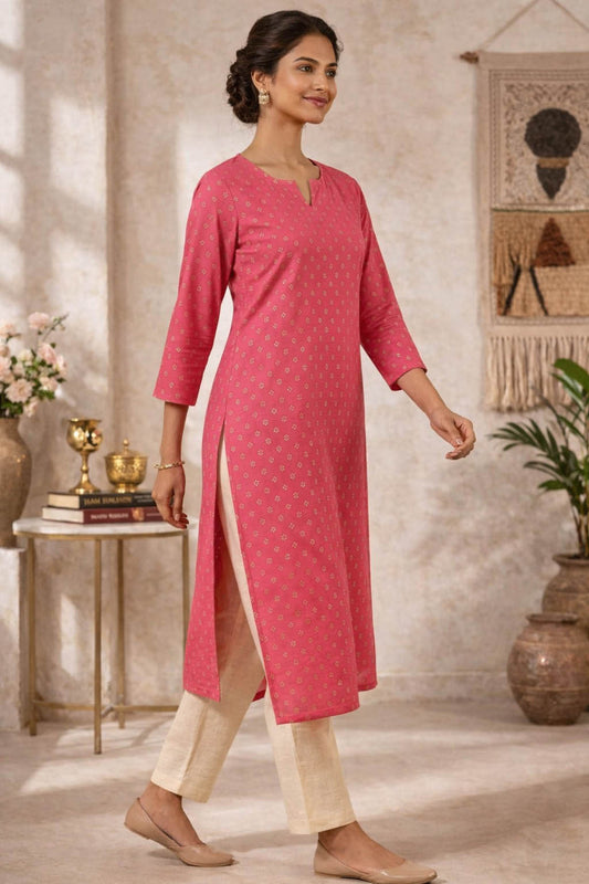 Pink Color Printed Kurta Set With Pant