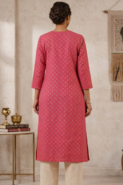 Pink Color Printed Kurta Set With Pant