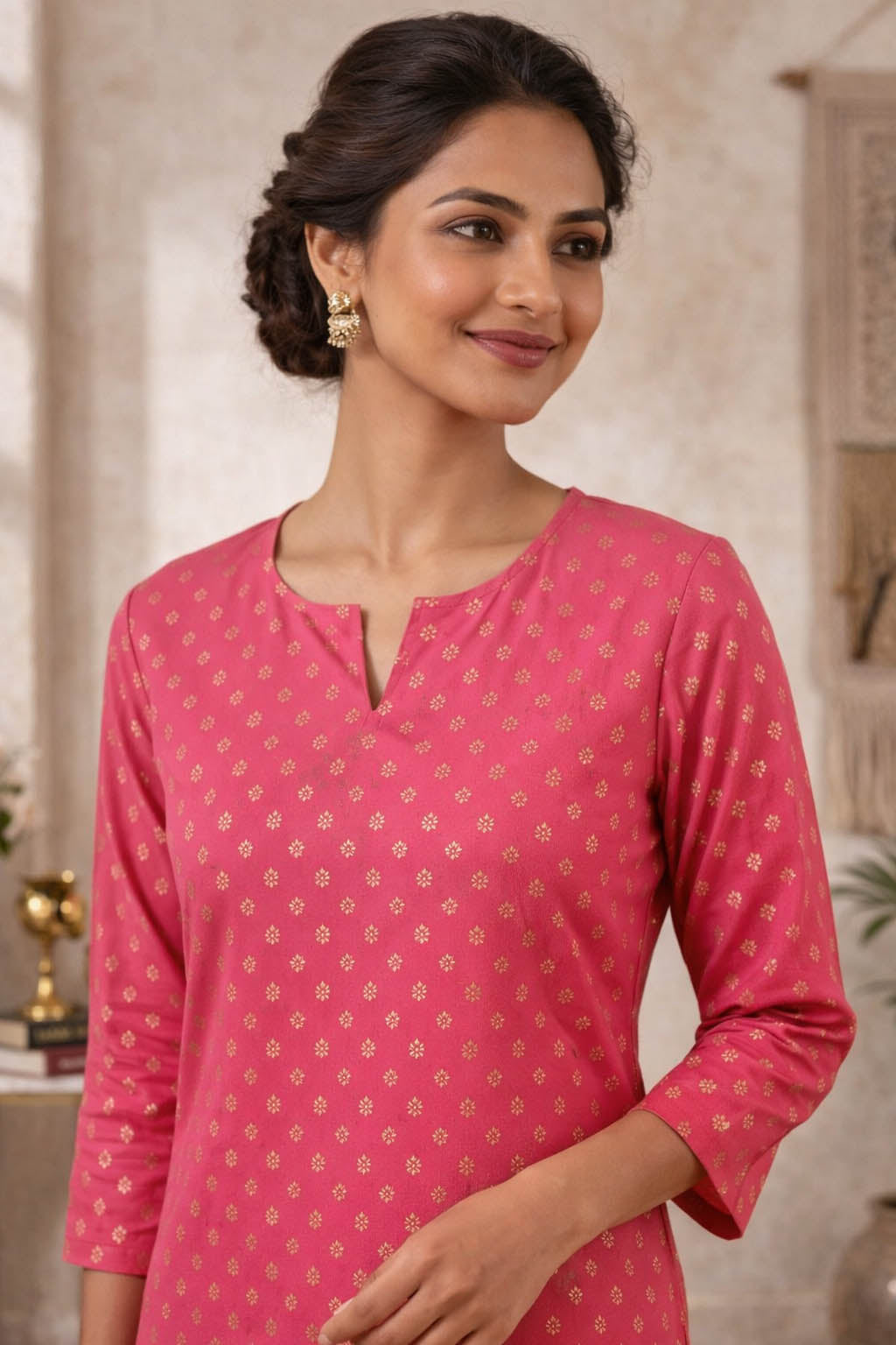 Pink Color Printed Kurta Set With Pant