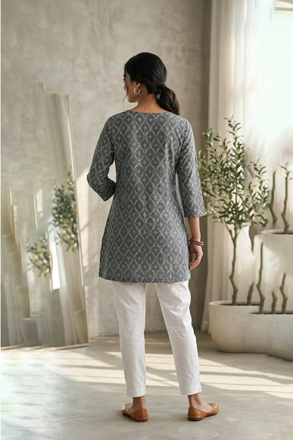 Grey Color Printed Traditional Kurta