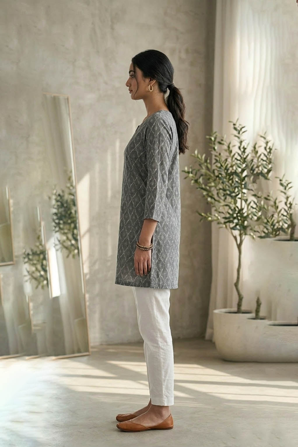 Grey Color Printed Traditional Kurta