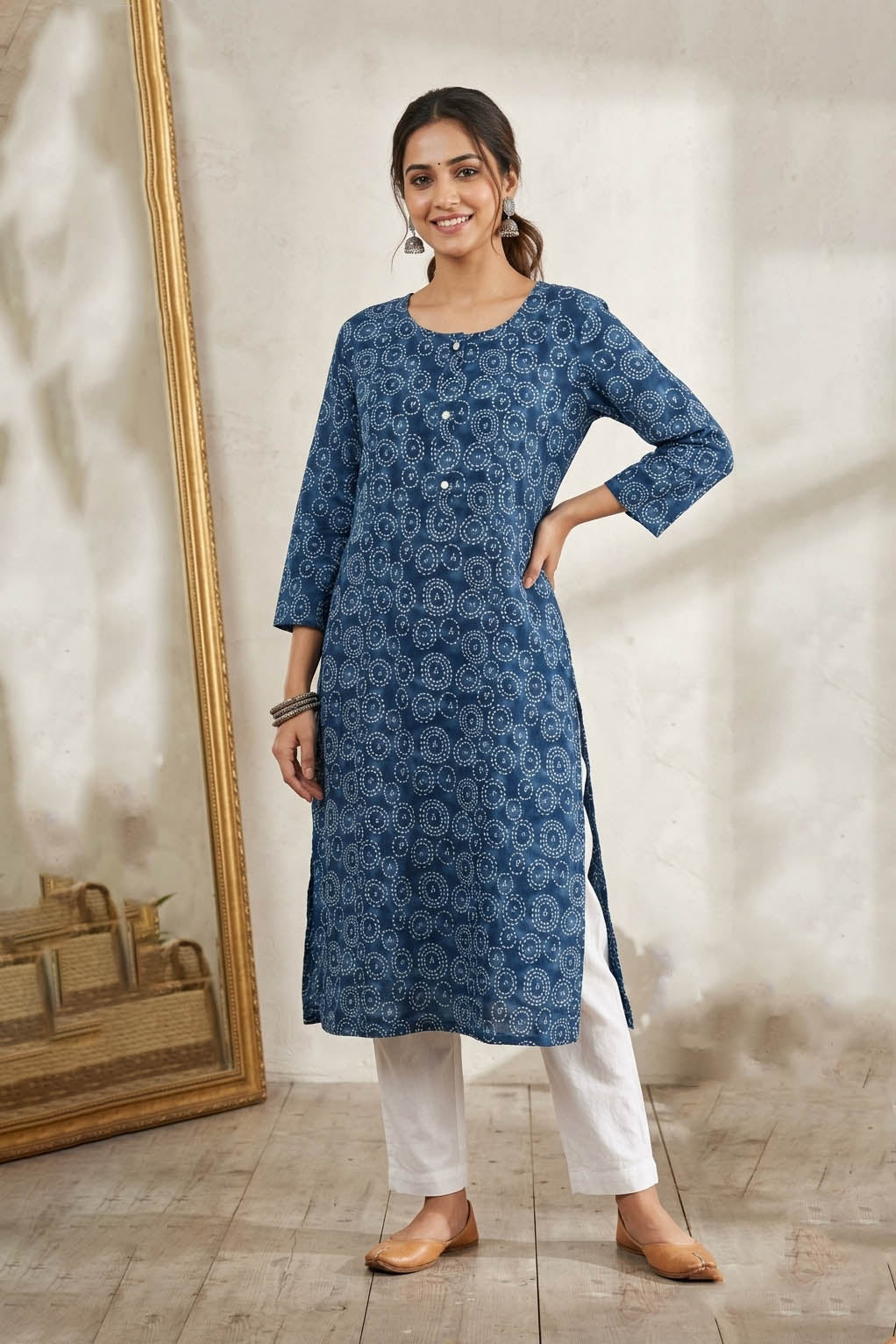 Blue Color Printed Traditional Straight Kurta