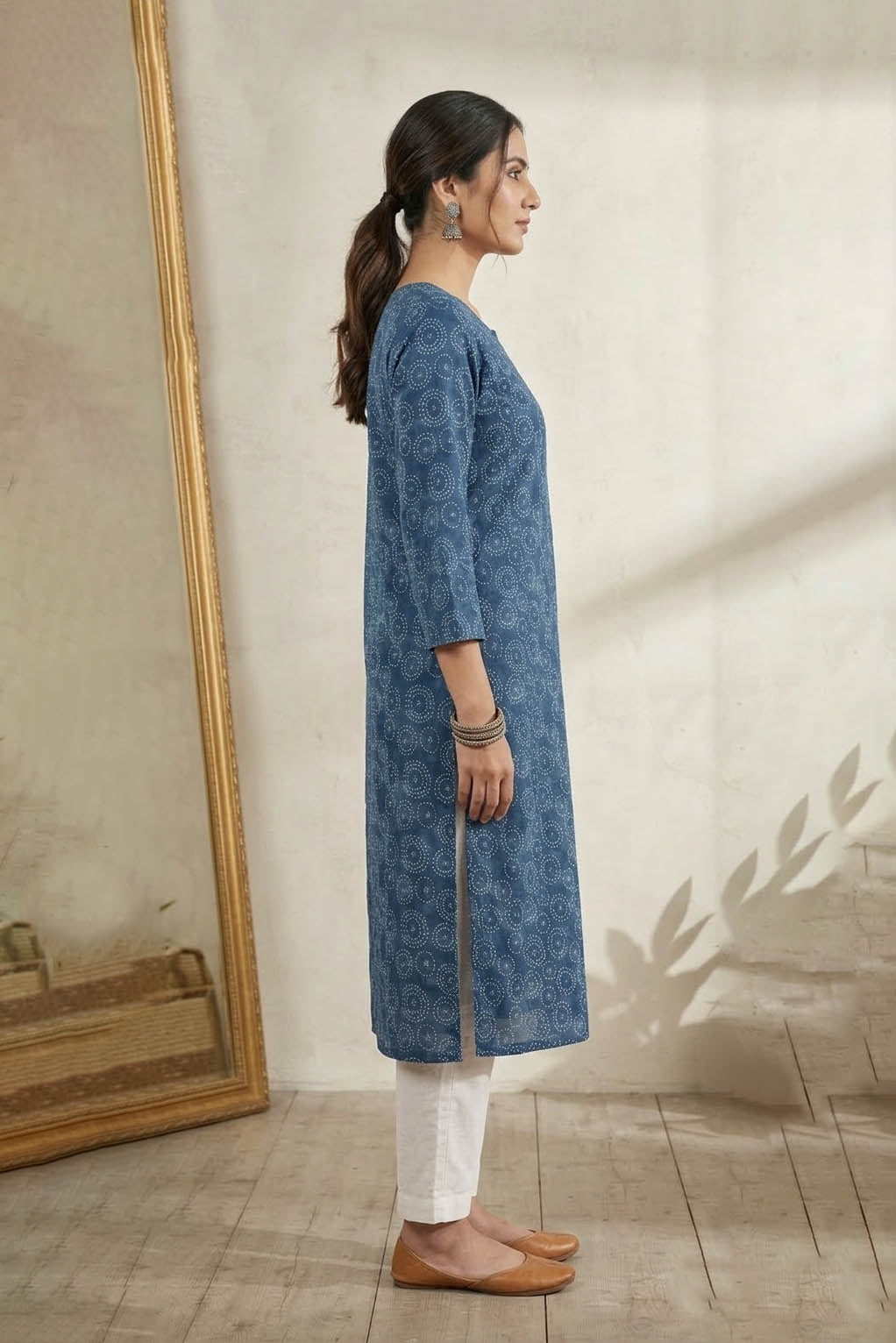 Blue Color Printed Traditional Straight Kurta