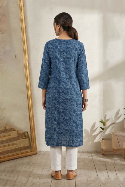 Blue Color Printed Traditional Straight Kurta