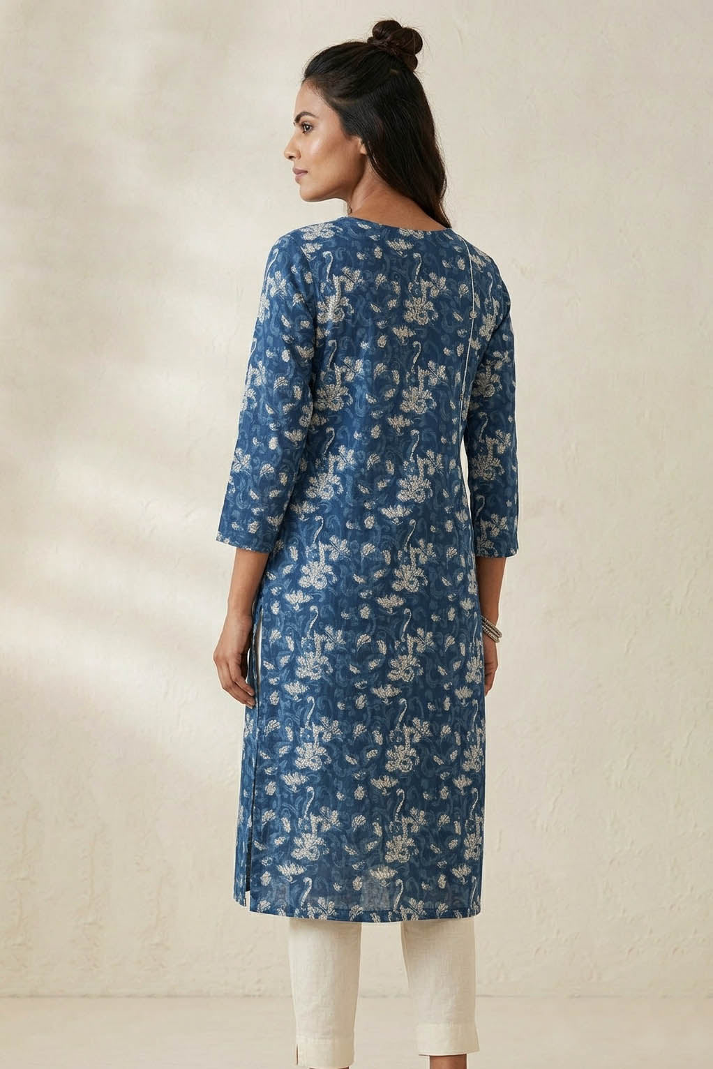 Blue Color Printed Straight Kurti With Floral Motifs