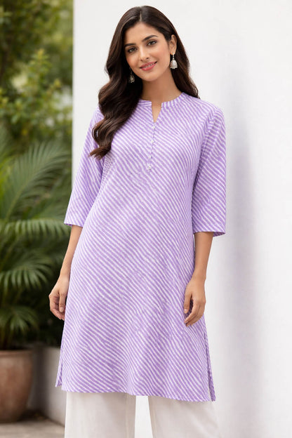 Light Purple Color Straight-Fit Printed Kurti