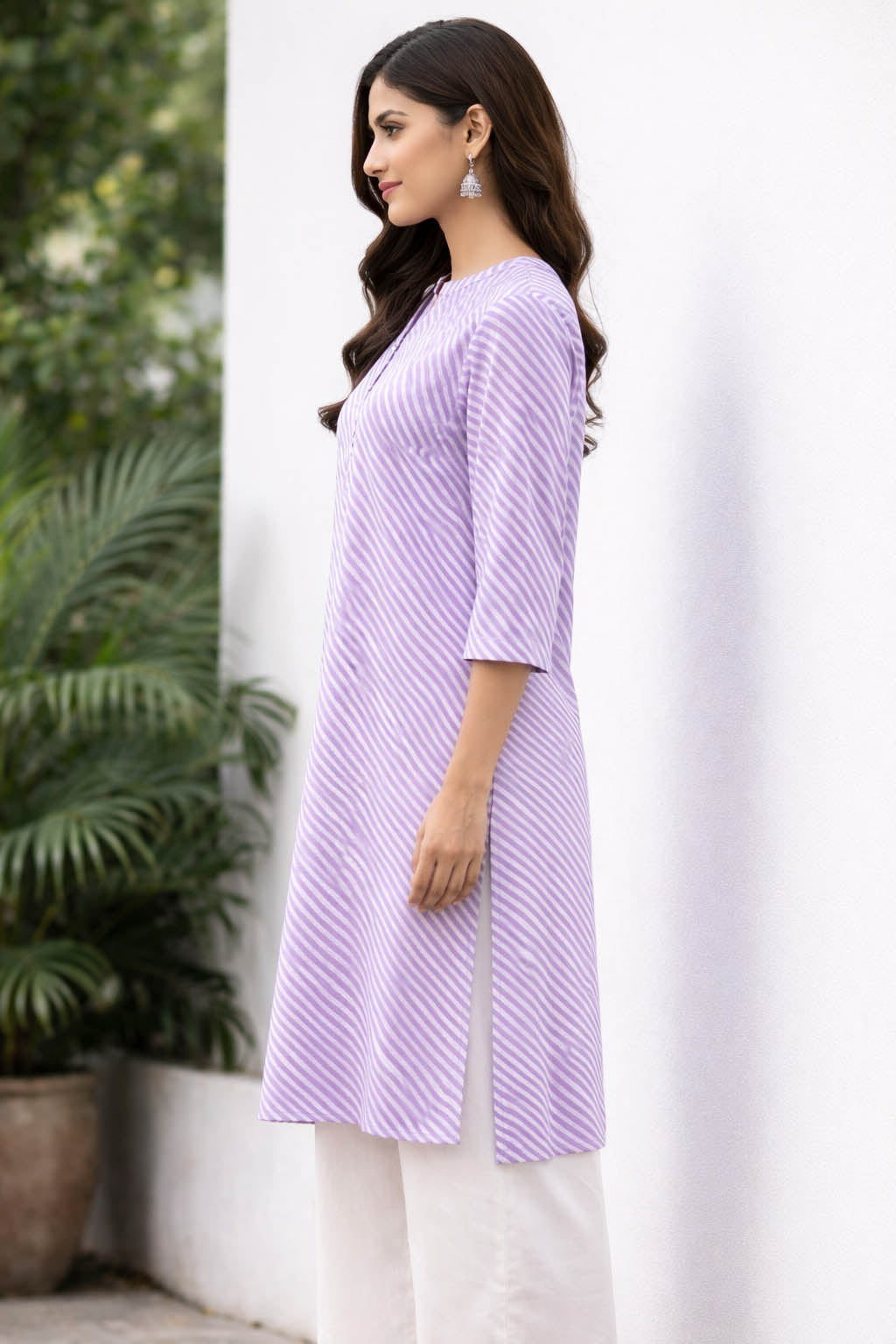 Light Purple Color Straight-Fit Printed Kurti