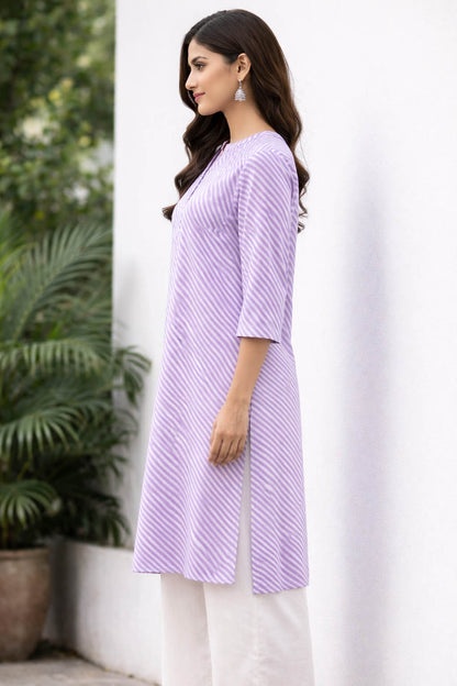 Light Purple Color Straight-Fit Printed Kurti