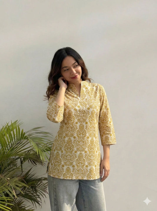 Beige Color Light Summer Friendly Short Kurti