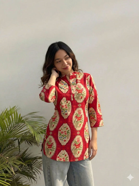 Red Color Light Summer Friendly Short Kurti