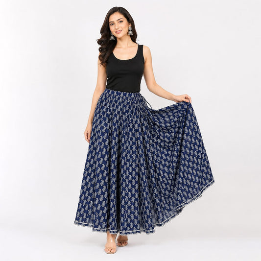 Blue Color Cotton Skirt With Pocket