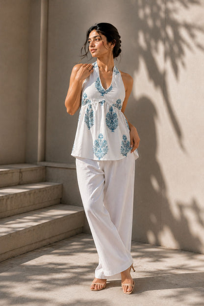 White Color Printed V Neck Stylish Tunic