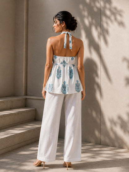 White Color Printed V Neck Stylish Tunic