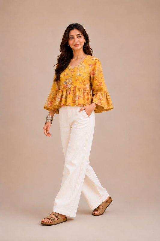 Stylish Casual Yellow Top With Flattering Silhouette And Premium Comfort