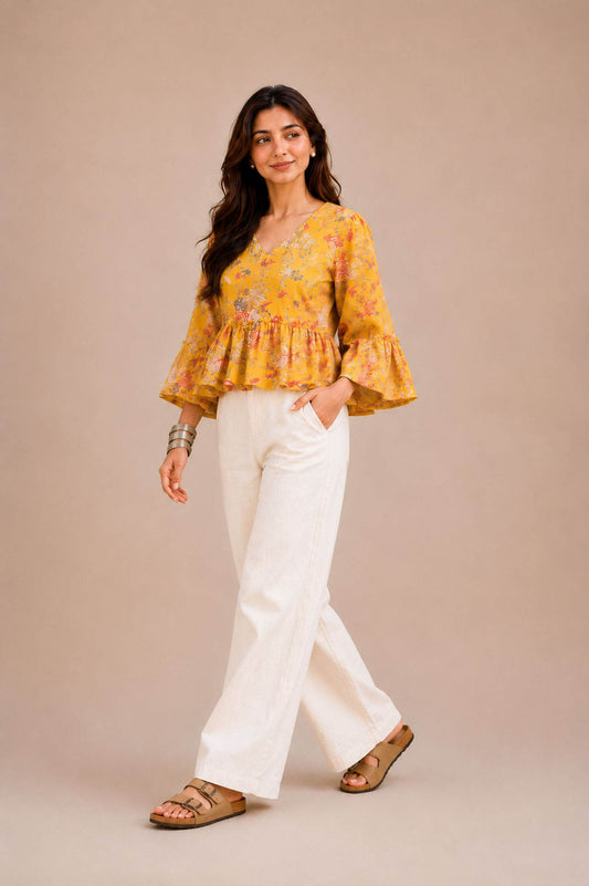 Stylish Casual Yellow Top With Flattering Silhouette And Premium Comfort