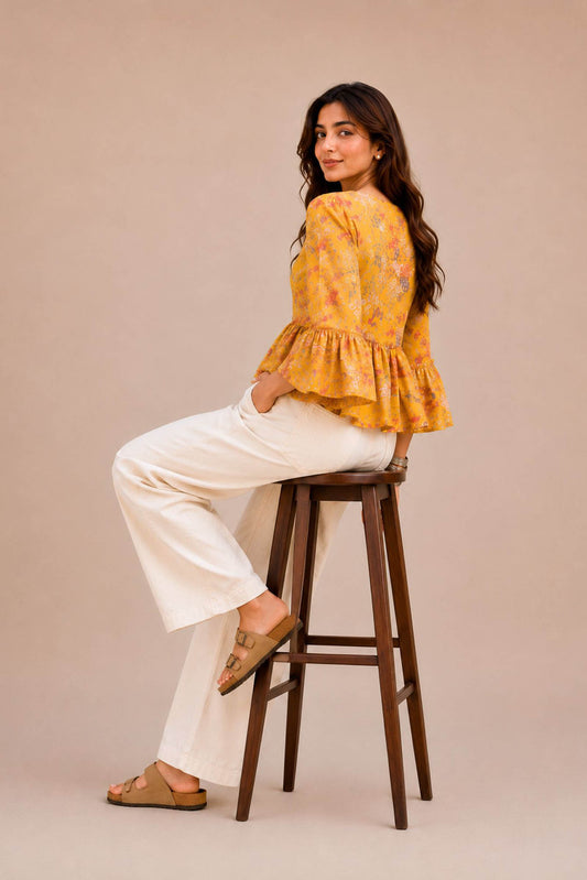 Stylish Casual Yellow Top With Flattering Silhouette And Premium Comfort