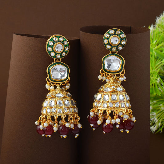 Royal Maroon Color Meena Work Kundan Ohrringe für Braut- und kulturelle Anlässe