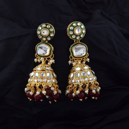 Royal Maroon Color Meena Work Kundan Ohrringe für Braut- und kulturelle Anlässe