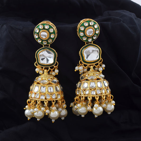 Graceful White Color Meena Work Kundan Earrings with Authentic Handcrafted Jewelry Design