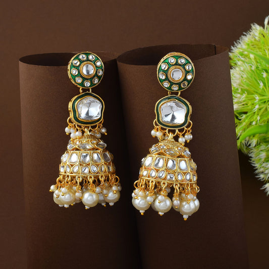 Graceful White Color Meena Work Kundan Earrings with Authentic Handcrafted Jewelry Design