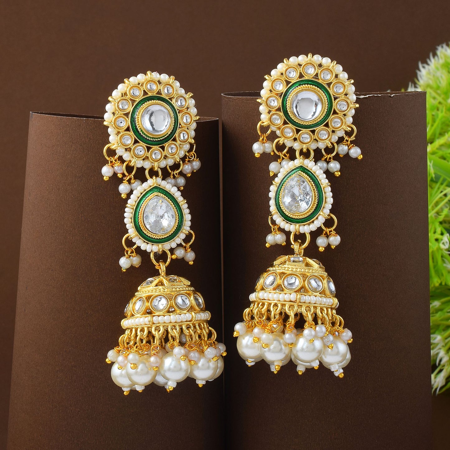 Beautiful White Color Meena Work Kundan Earrings Crafted with Exquisite Handmade Artistic Details