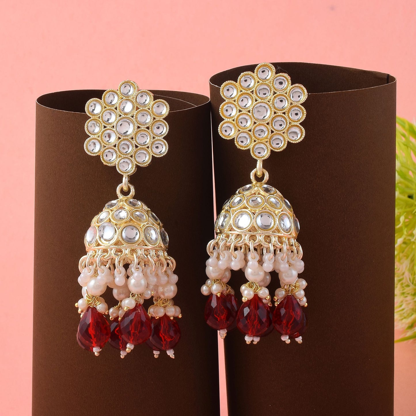 Gorgeous Maroon Color Kundan Earrings Perfect for Brides, Weddings, and Festive Celebrations